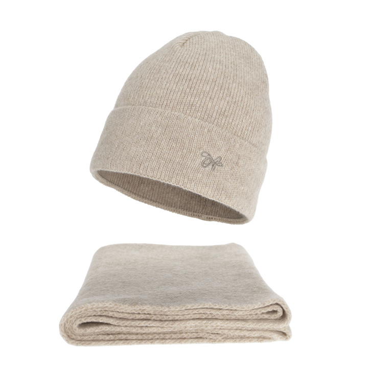 Woman's winter set: hat and scarf, beige, Rava