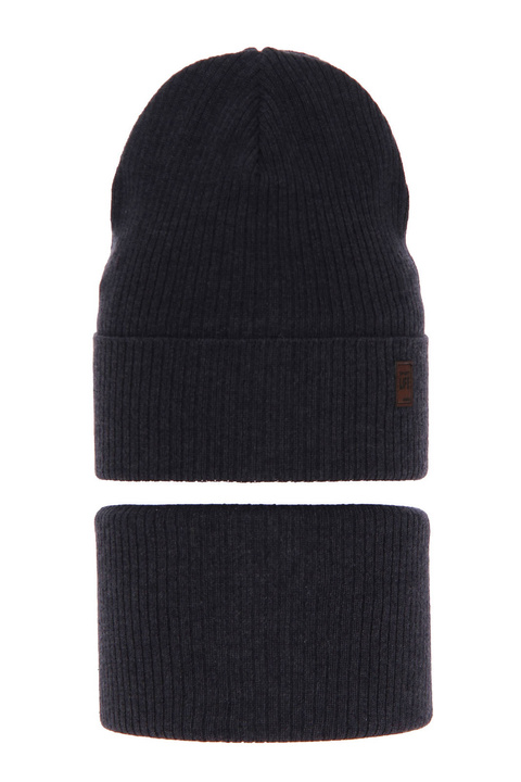 Children's autumn/ spring set: hat and tube scarf, with cotton, navy blue Dragon