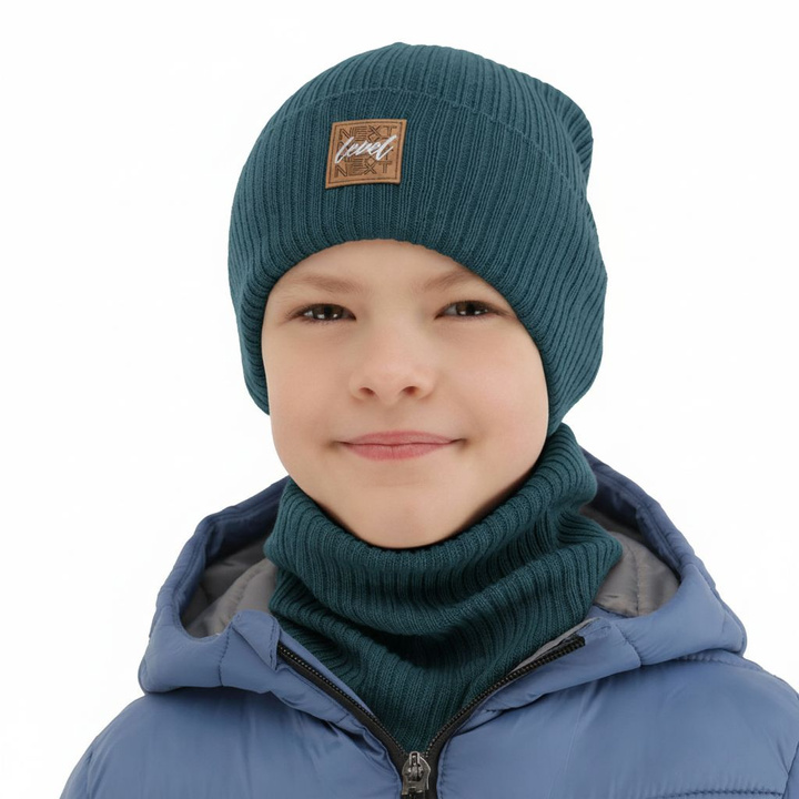 Children's autumn/ spring set: hat and tube scarf, with cotton, blue Fenix