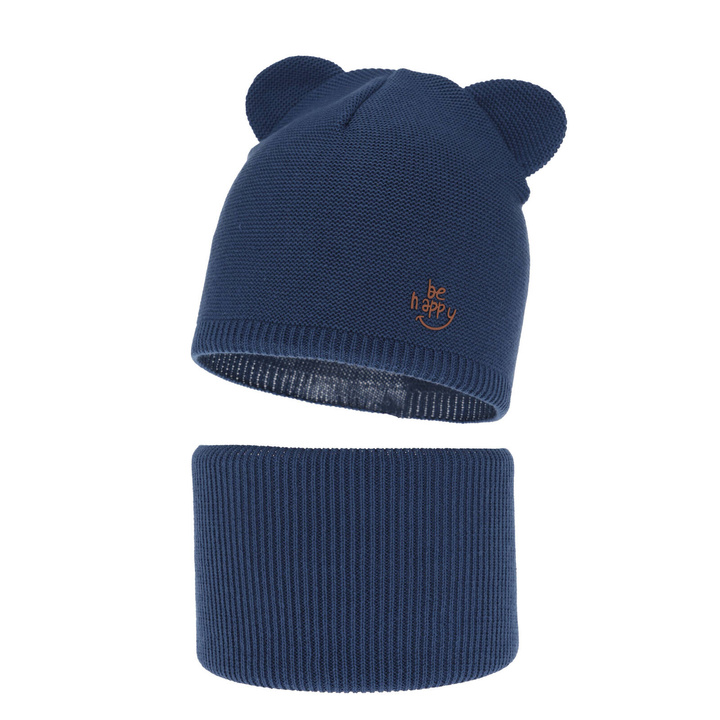Children's autumn/ spring set: hat and tube scarf, with cotton, navy blue Ludvic