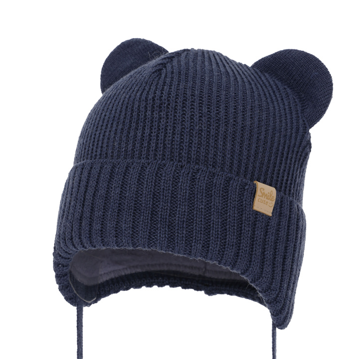 Boy's winter hat navy blue with merino wool Shedon