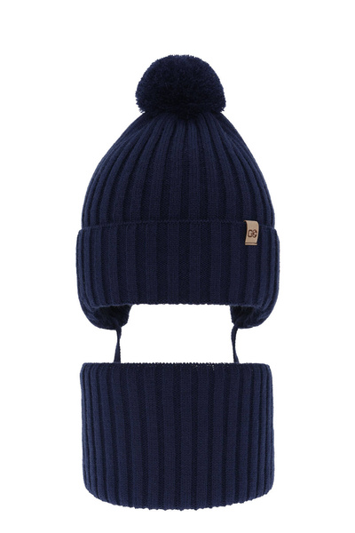 Boy's winter set: hat and tube scarf navy blue with pompom Carlo