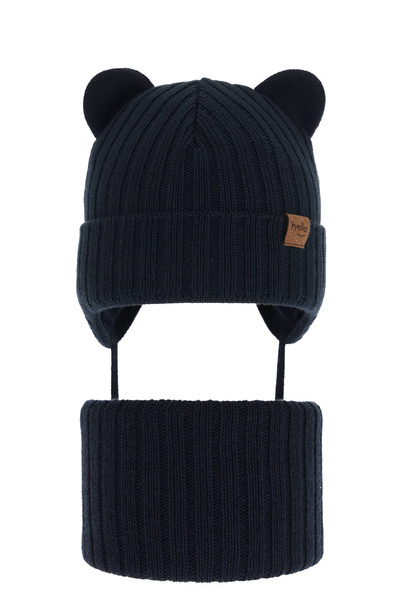 Boy's winter set: hat and tube scarf navy blue Ferven