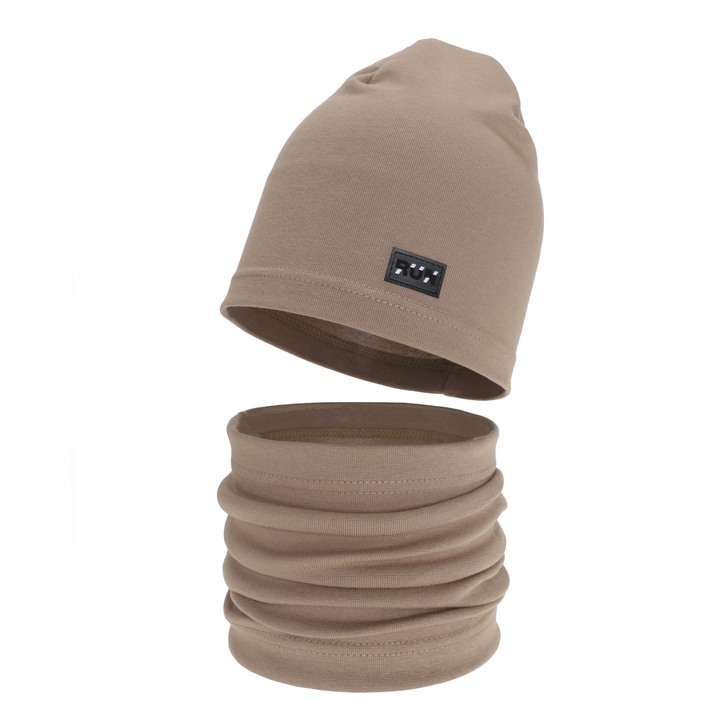 Boy's spring, autumn set: hat and tube scarf, beige, cotton, Trivon