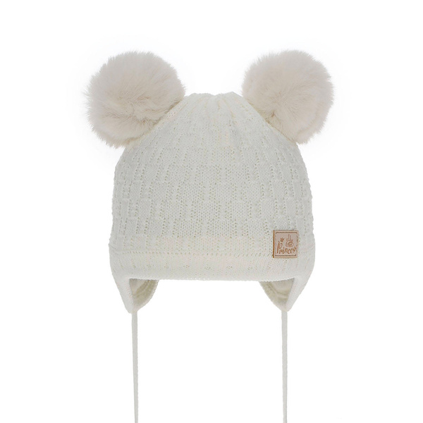 Girl's winter hat ecru Emila with pompom