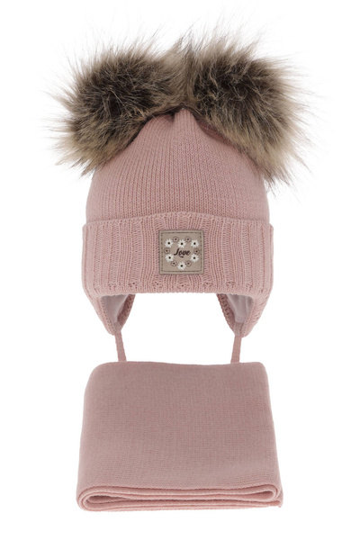 Girls winter set: hat and scarf pink with two pompoms Jazz