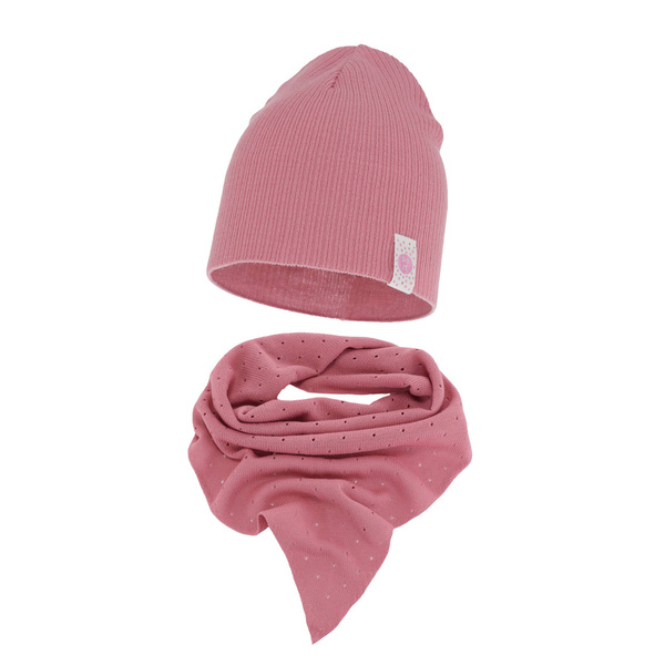 Girl's spring/ autumn set: hat and shawl pink Blanche