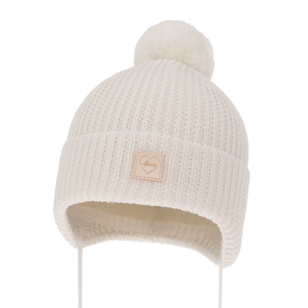 Girls' winter hat white 100% extra fine merino wool, lined with wool fleece Havana