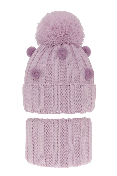 Girl's winter set: hat and tube scarf violet Hekate with pompom