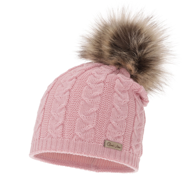 Woman's winter hat pink merino wool Bafi