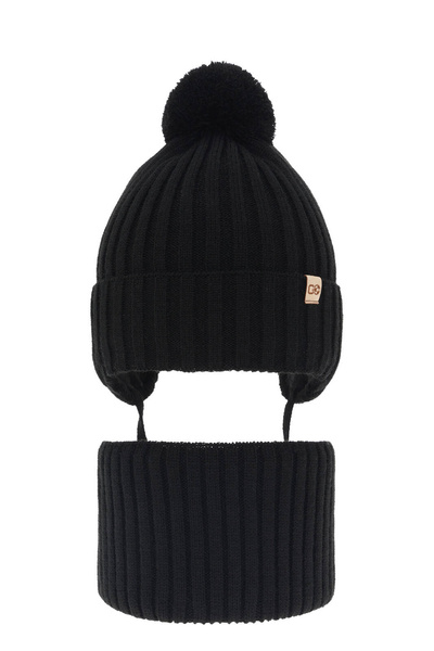 Boy's winter set: hat and tube scarf black with pompom Carlo