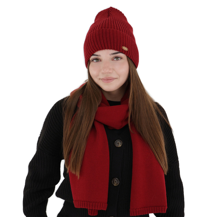 Woman's winter scarf, burgundy, 100% merino wool, Elonia