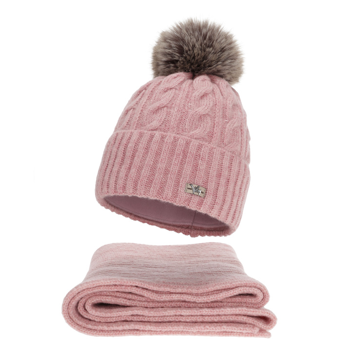 Woman's winter set: hat and scarf, pink, Lunetta