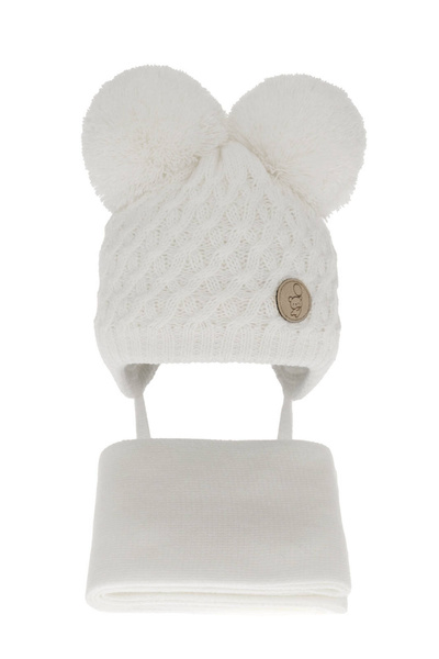 Boy's winter set: hat and scarf white with two pompom Alonso