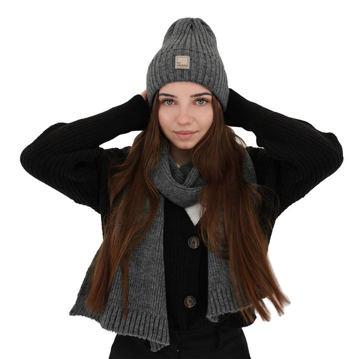 Women's winter scarf grey merino wool Loretta