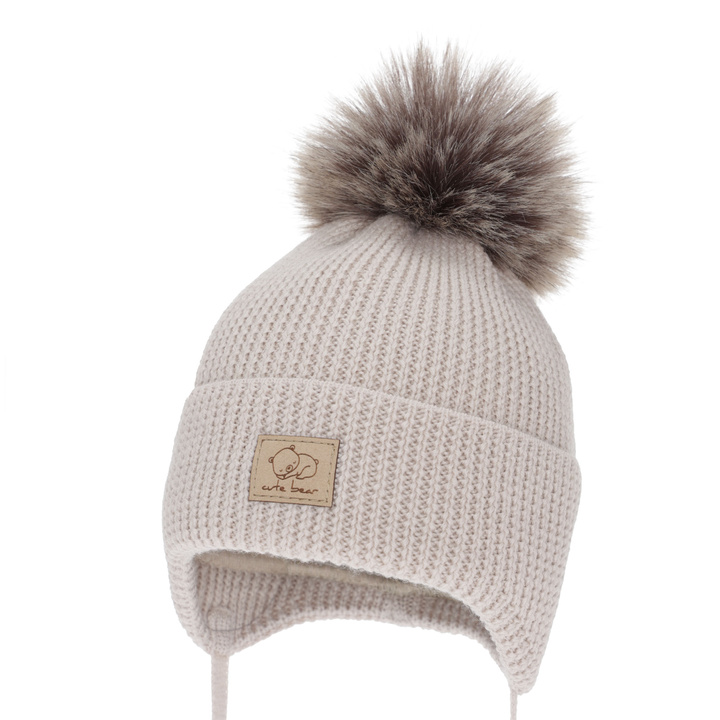 Boy's winter hat, camel, with ears, 100% merino wool, Jergen