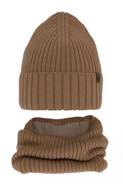 Boy's winter set: hat and tube scarf camel merino wool Metis