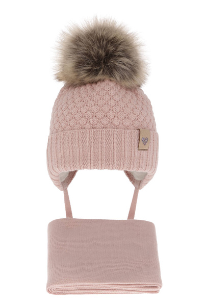 Girls winter set hat and scarf pink with pompom Bianca