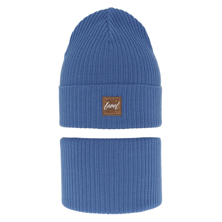 Children's autumn/ spring set: hat and tube scarf, with cotton, blue Fenix