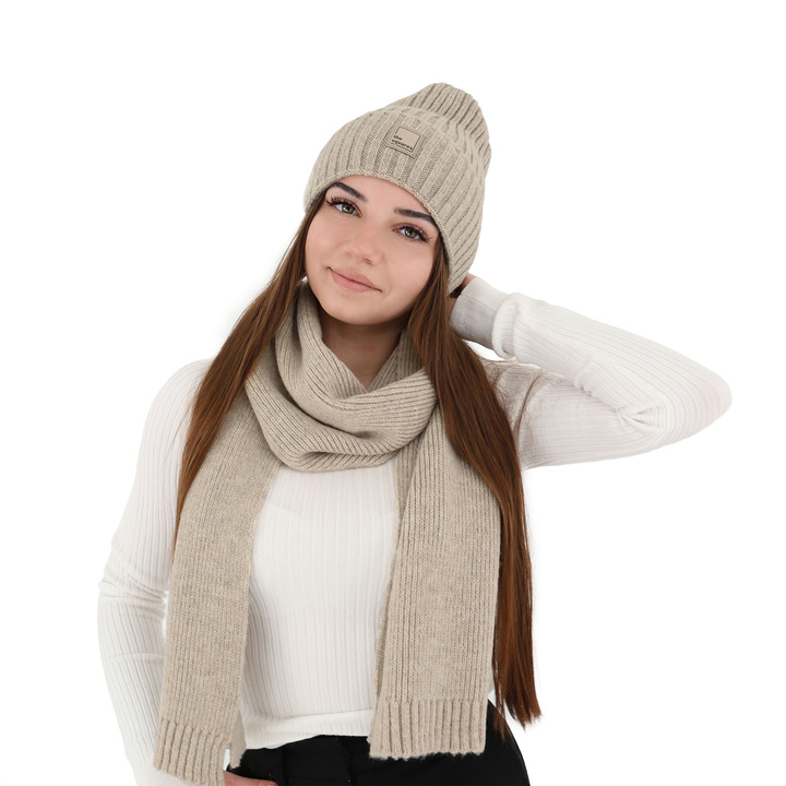 Women's winter scarf beige merino wool Loretta