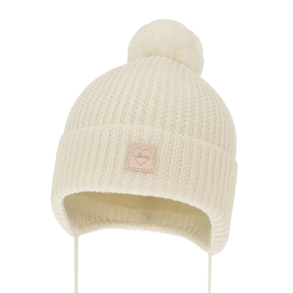 Girls' winter hat ecru 100% extra fine merino wool, lined with wool fleece Havana