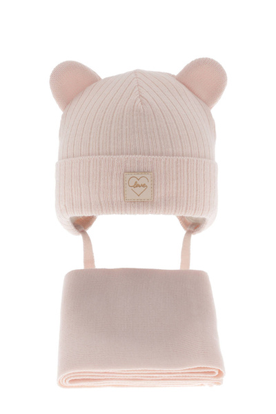 Girl's winter set: hat and scarf in pink Antola