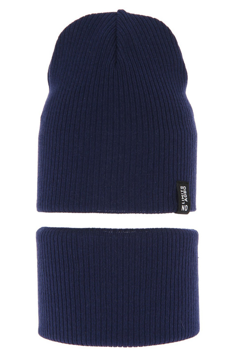 Children's autumn/ spring set: hat and tube scarf, with cotton, navy blue Tunis