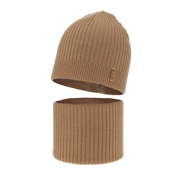 Boy's spring/ autumn set: hat and tube scarf camel 100% extra finemerino wool Chester