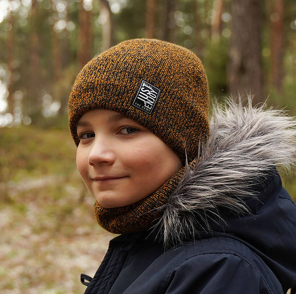 Boy's winter set: hat and tube scarf mustard Korado