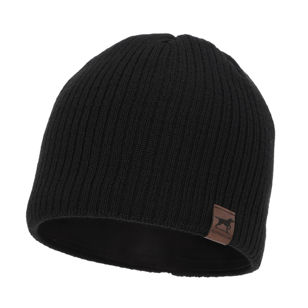 Men's winter hat black merino wool Bird