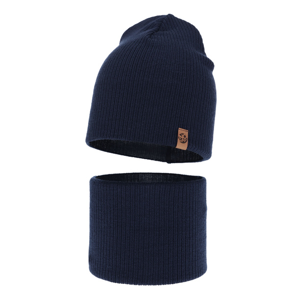 Boy's spring/ autumn set: hat and tube scarf navy blue 100% extra finemerino wool Richi