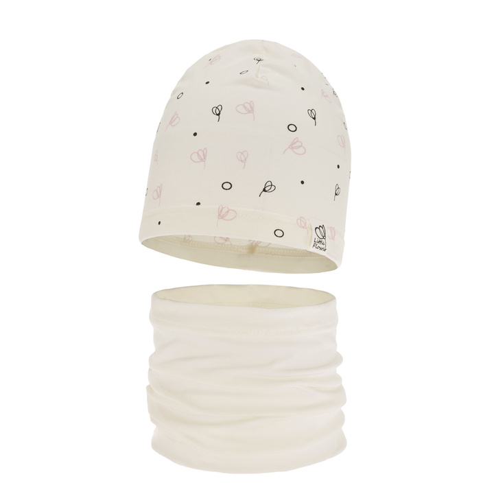 Girl's spring/ autumn cotton set: hat and tube scarf ecru Fiora