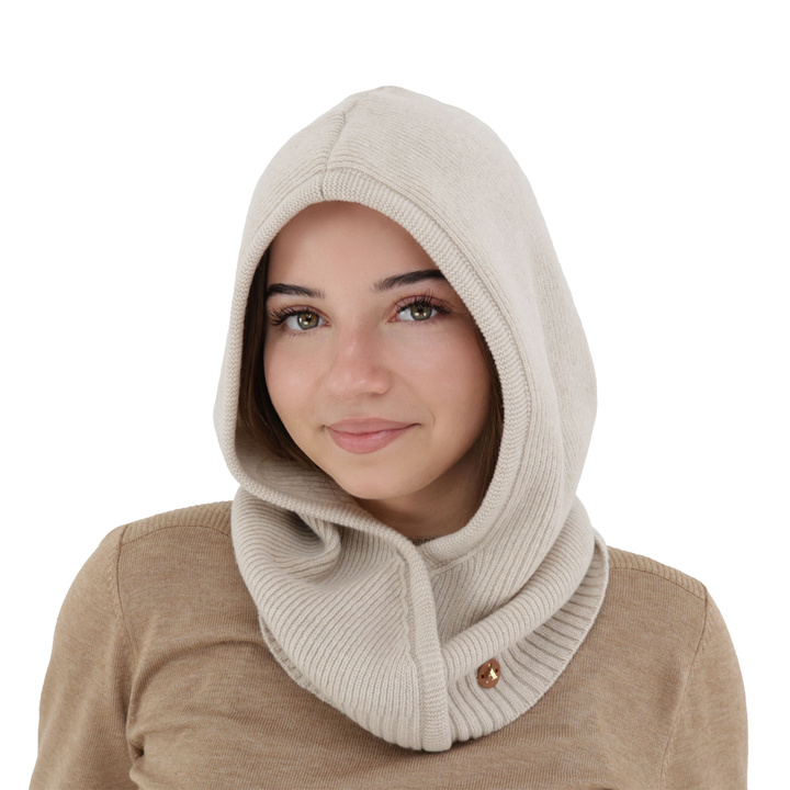 Balaclava autumn, winter, women's, beige, merino wool with cashmere, Kiruna