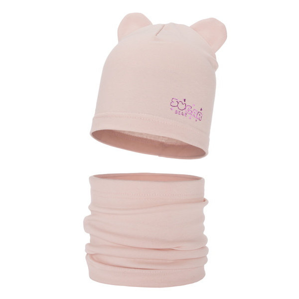 Girl's spring/ autumn cotton set: hat and tube scarf pink Cyntia