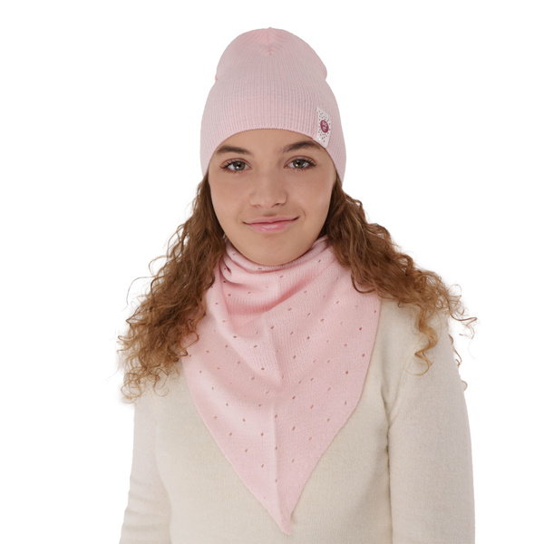 Girl's spring/ autumn set: hat and shawl pink Blanche