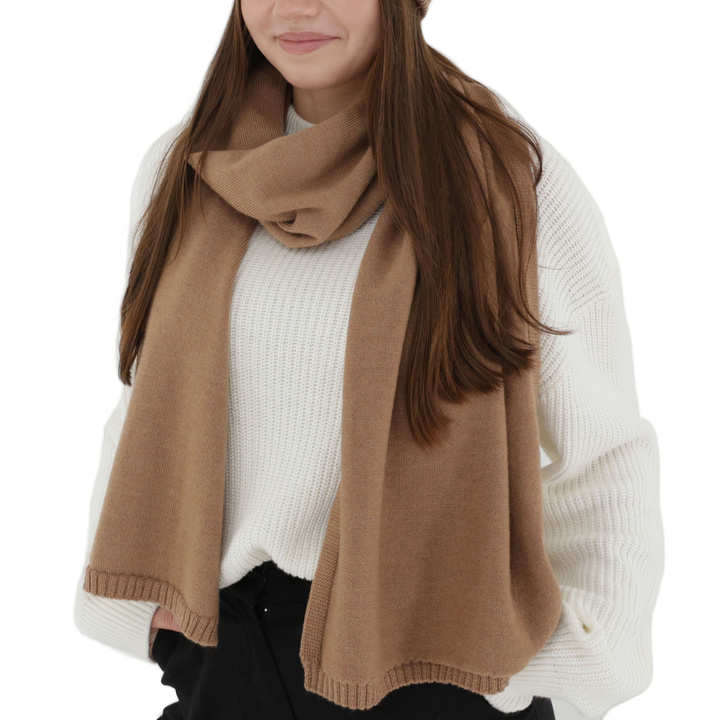 Woman's winter scarf, camel, 100% merino wool, Elonia