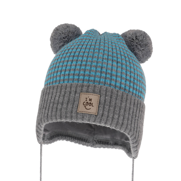 Boy's spring/ autumn hat grey with two pompom Laurent