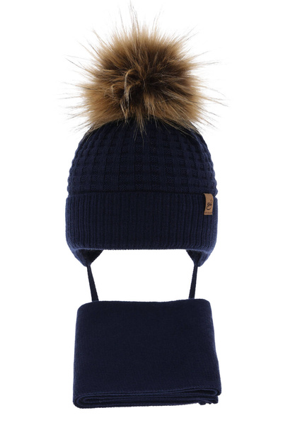 Boy's winter set: hat and scarf navy blue Salem