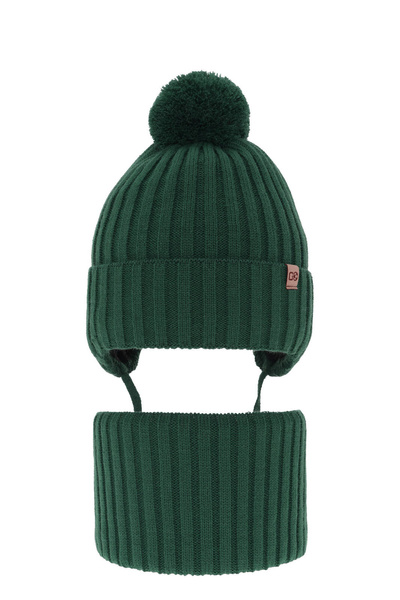 Boy's winter set: hat and tube scarf green with pompom Carlo