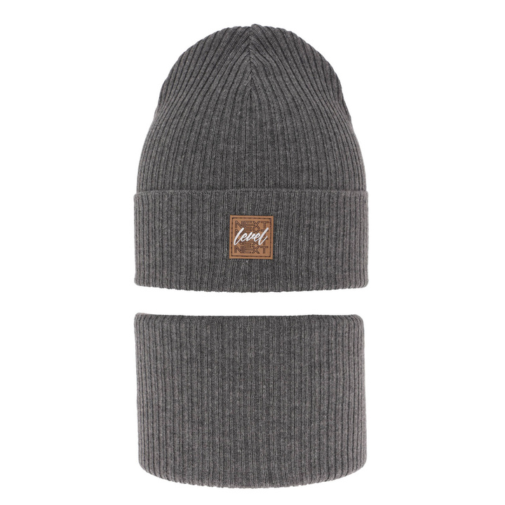 Children's autumn/ spring set: hat and tube scarf, with cotton, grey Fenix