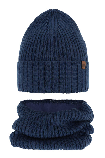 Boy's winter set: hat and tube scarf blue merino wool Metis