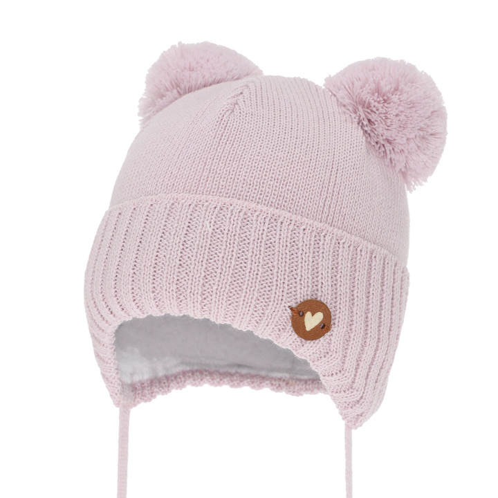 Girl's winter hat, purple, with ears, with merino wool, Mesyna