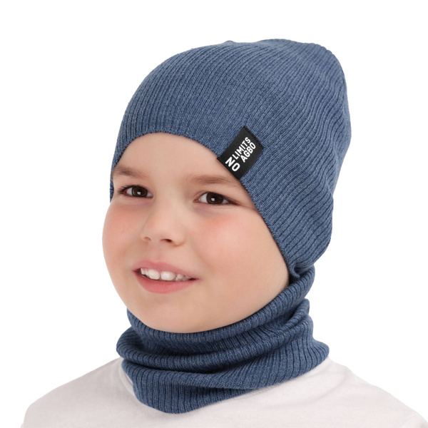 Children's autumn/ spring set: hat and tube scarf blue Tunis