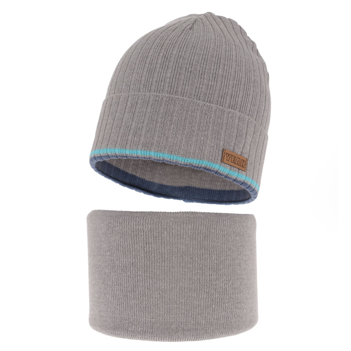 Children's autumn/ spring set: hat and tube scarf, with cotton, grey London