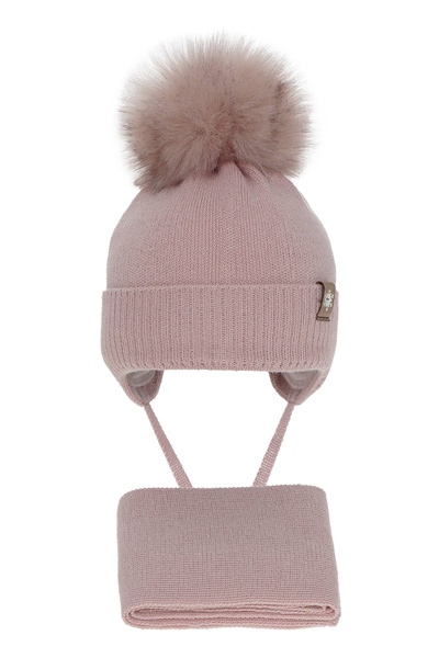 Girl's winter set: pink merino wool hat and scarf Arika