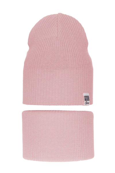 Girl's spring/ autumn set: hat and tube scarf pink Farinka