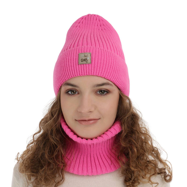 Girl's winter set: hat and tube scarf pink Georgina