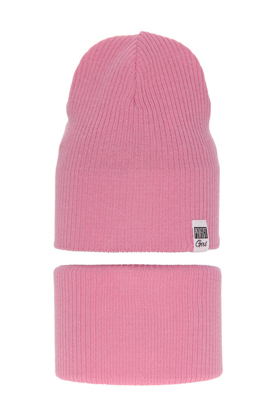 Girl's spring/ autumn set: hat and tube scarf pink Farinka