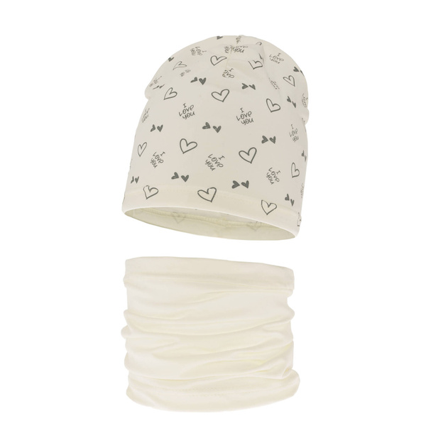 Girl's spring/ autumn cotton set: hat and tube scarf ecru Lovena