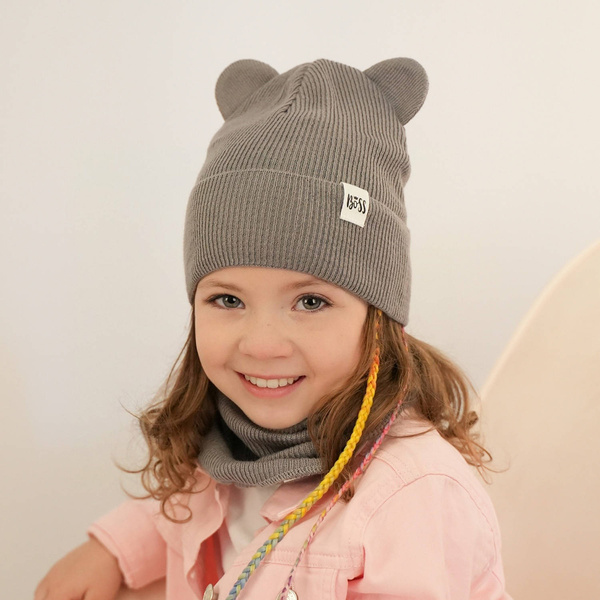 Girl's spring/ autumn set: hat and tube scarf grey Kajra